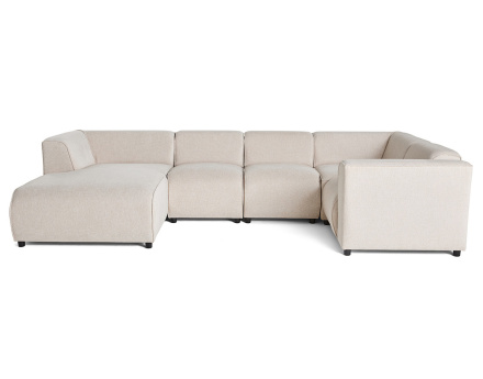 Canapé modulable panoramique d'angle droit 7 places en tissu texturé Suaro