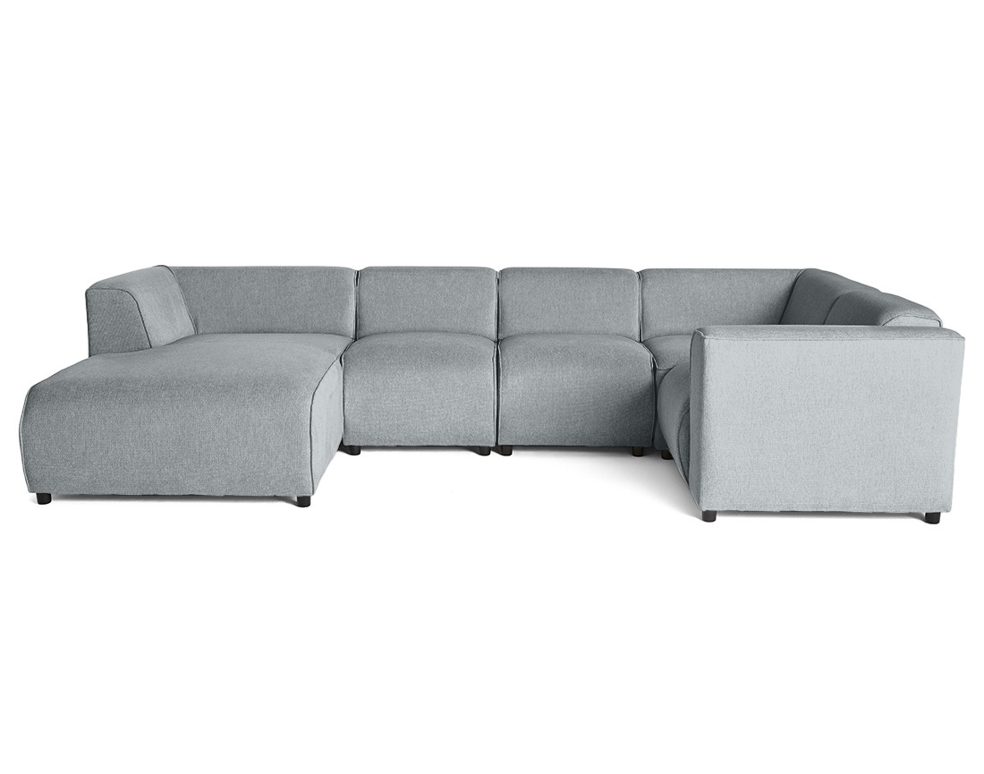 Canapé modulable panoramique d'angle droit 7 places en tissu texturé Suaro