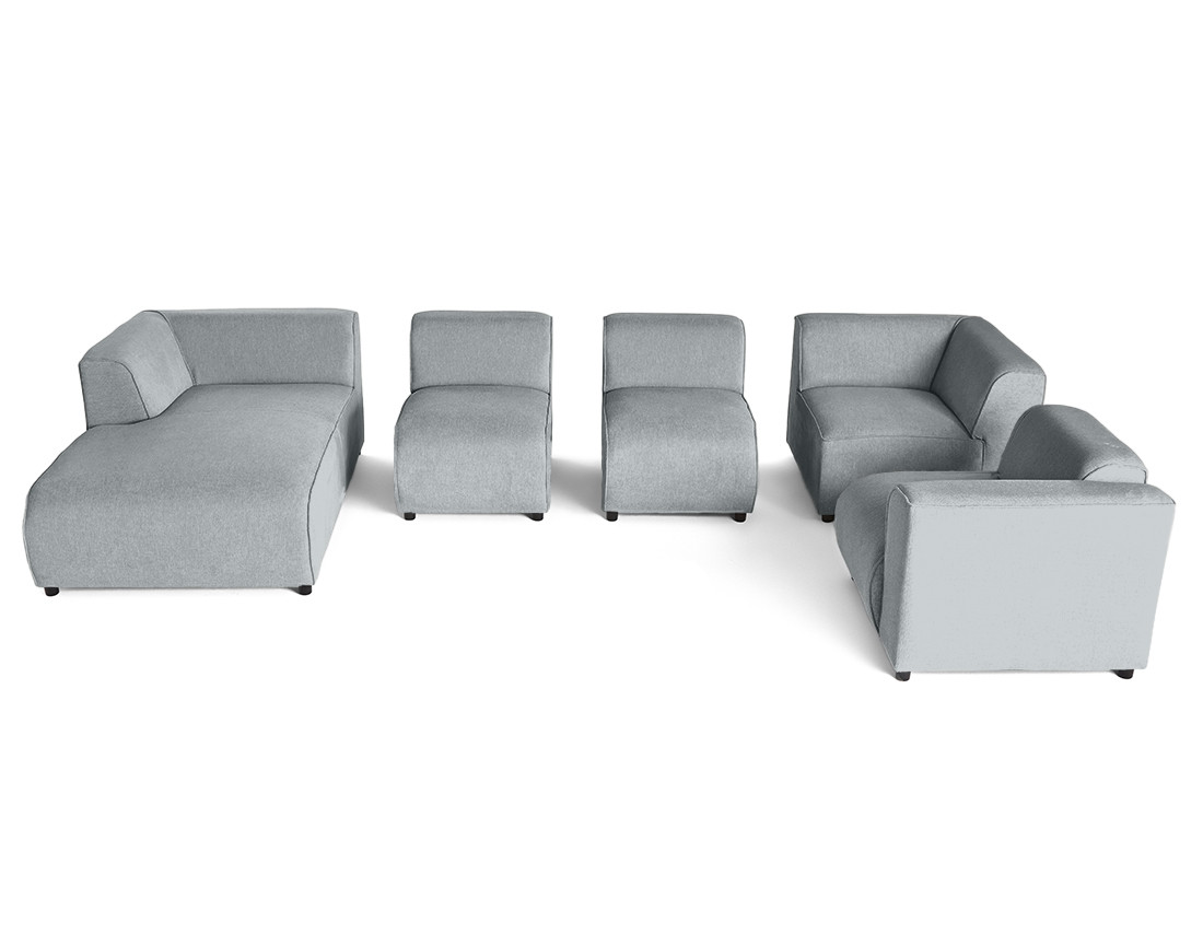 Canapé modulable panoramique d'angle droit 7 places en tissu texturé Suaro