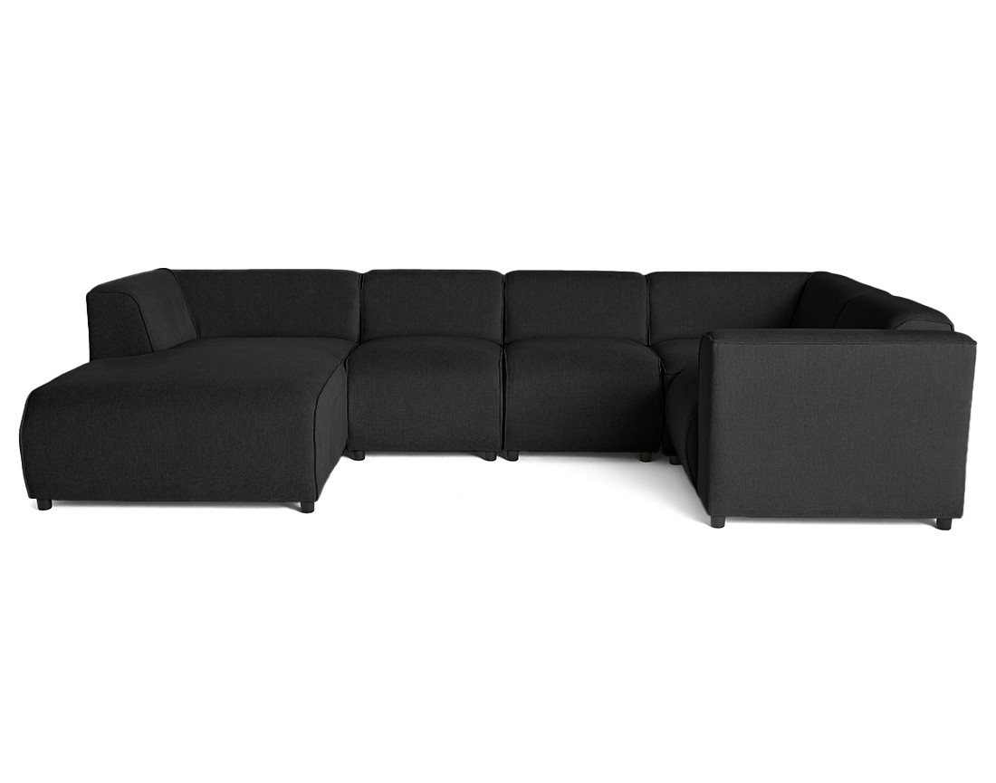 Canapé modulable panoramique d'angle droit 7 places en tissu texturé Suaro