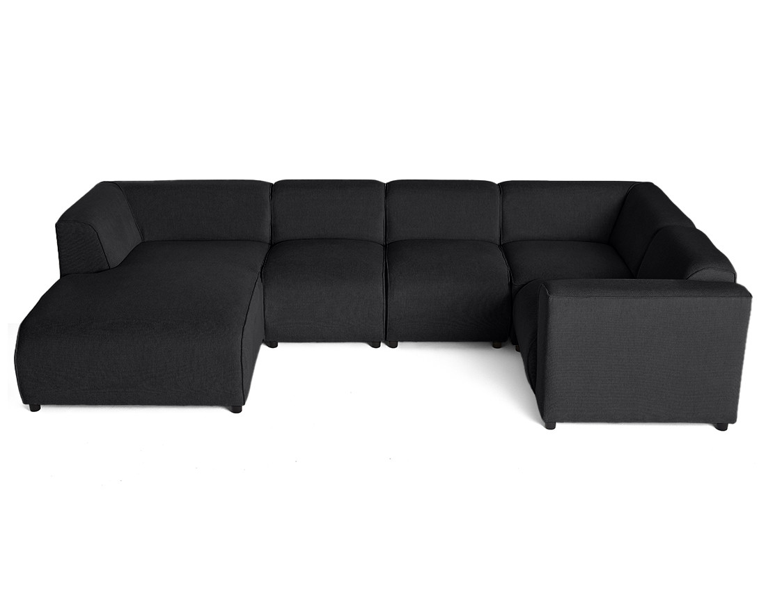 Canapé modulable panoramique d'angle droit 7 places en tissu texturé Suaro