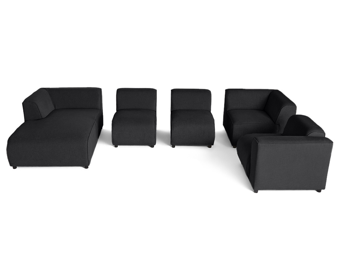 Canapé modulable panoramique d'angle droit 7 places en tissu texturé Suaro