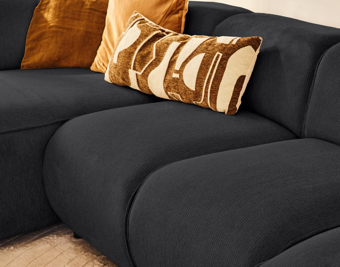 Canapé modulable panoramique d'angle droit 7 places en tissu texturé Suaro