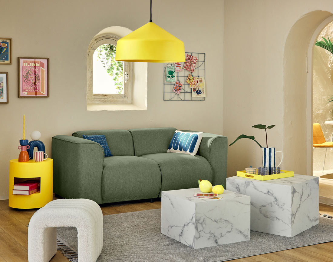 Module d'assise d'angle droit en tissu texturé Suaro