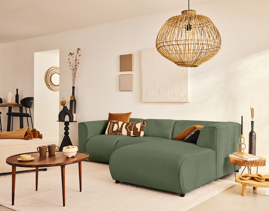 Module d'assise méridienne droit en tissu texturé Suaro