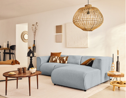 Canapé modulable d'angle droit 4 places en tissu texturé Suaro