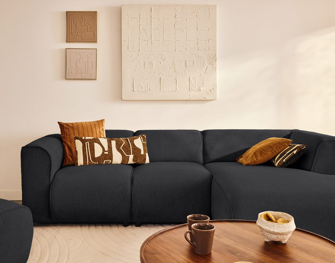 Canapé modulable d'angle droit 4 places en tissu texturé Suaro