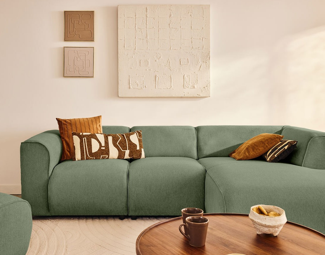 Canapé modulable d'angle droit 4 places en tissu texturé Suaro