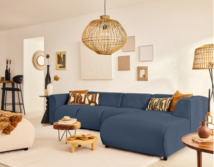 Canapé modulable d'angle droit 5 places en tissu texturé Suaro