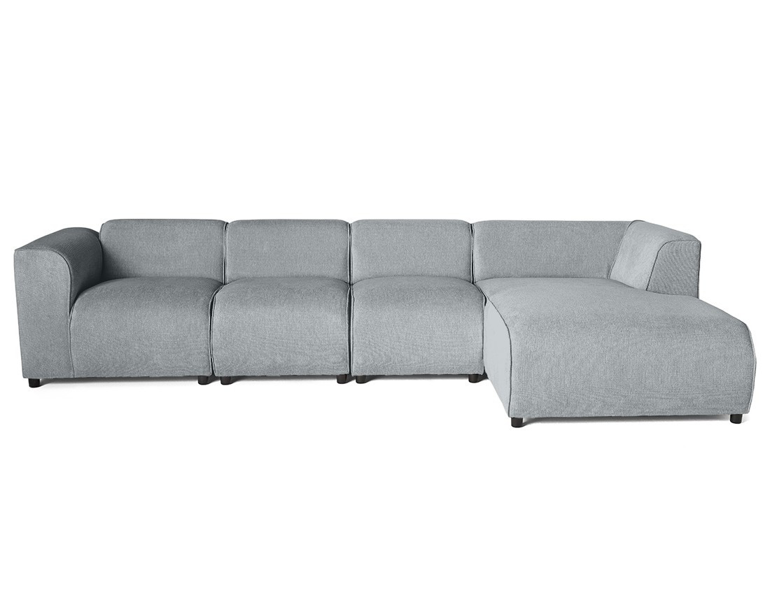 Canapé modulable d'angle droit 5 places en tissu texturé Suaro
