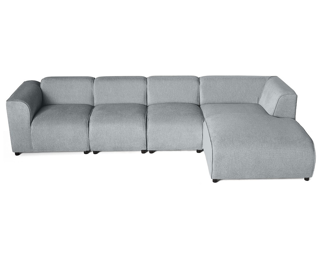 Canapé modulable d'angle droit 5 places en tissu texturé Suaro