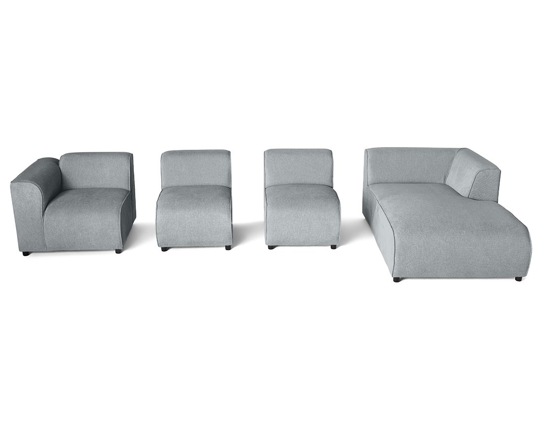 Canapé modulable d'angle droit 5 places en tissu texturé Suaro