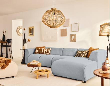 Canapé modulable d'angle droit 5 places en tissu texturé Suaro
