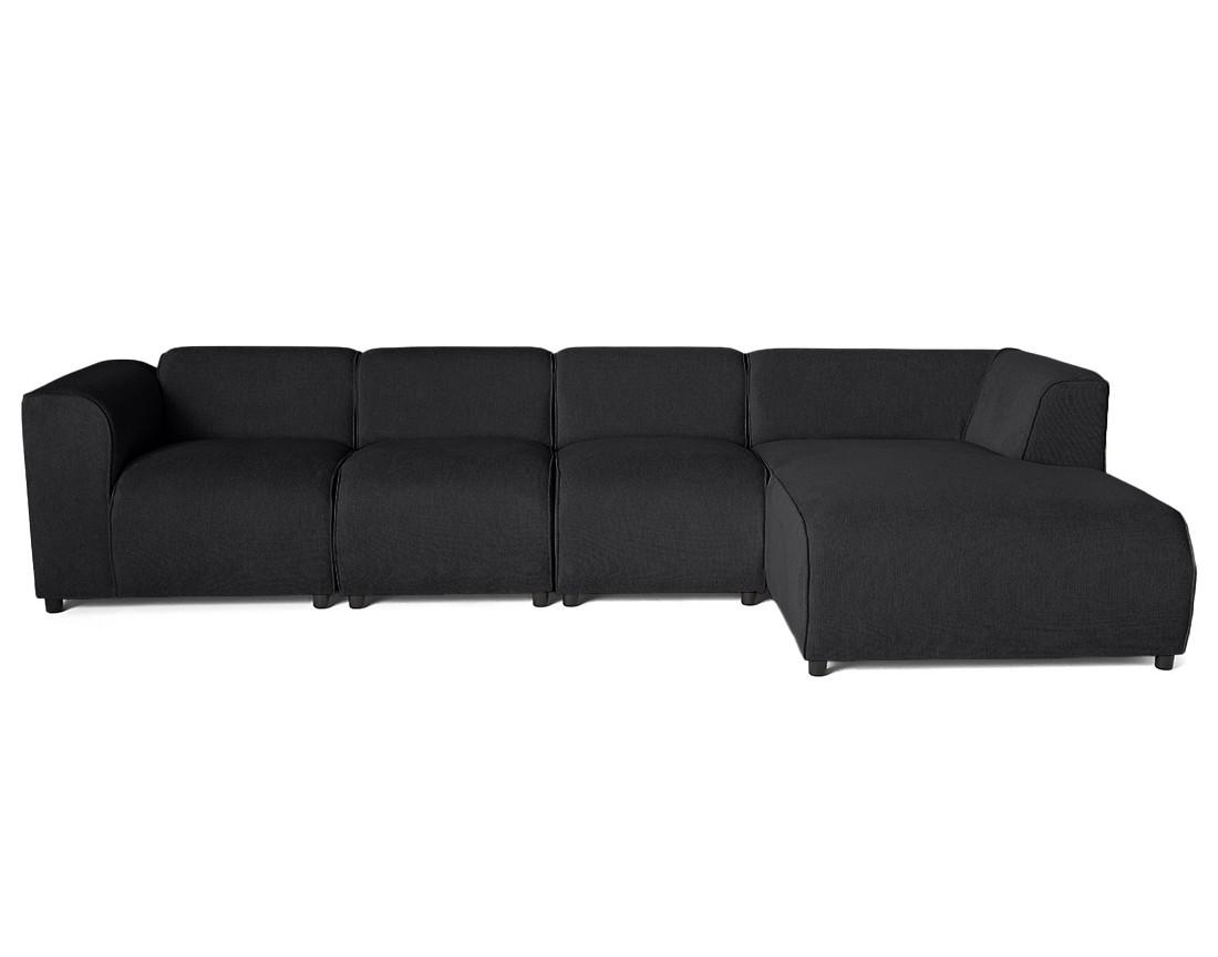 Canapé modulable d'angle droit 5 places en tissu texturé Suaro