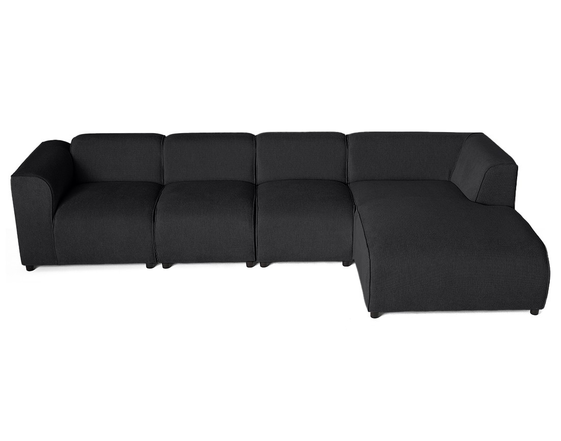Canapé modulable d'angle droit 5 places en tissu texturé Suaro