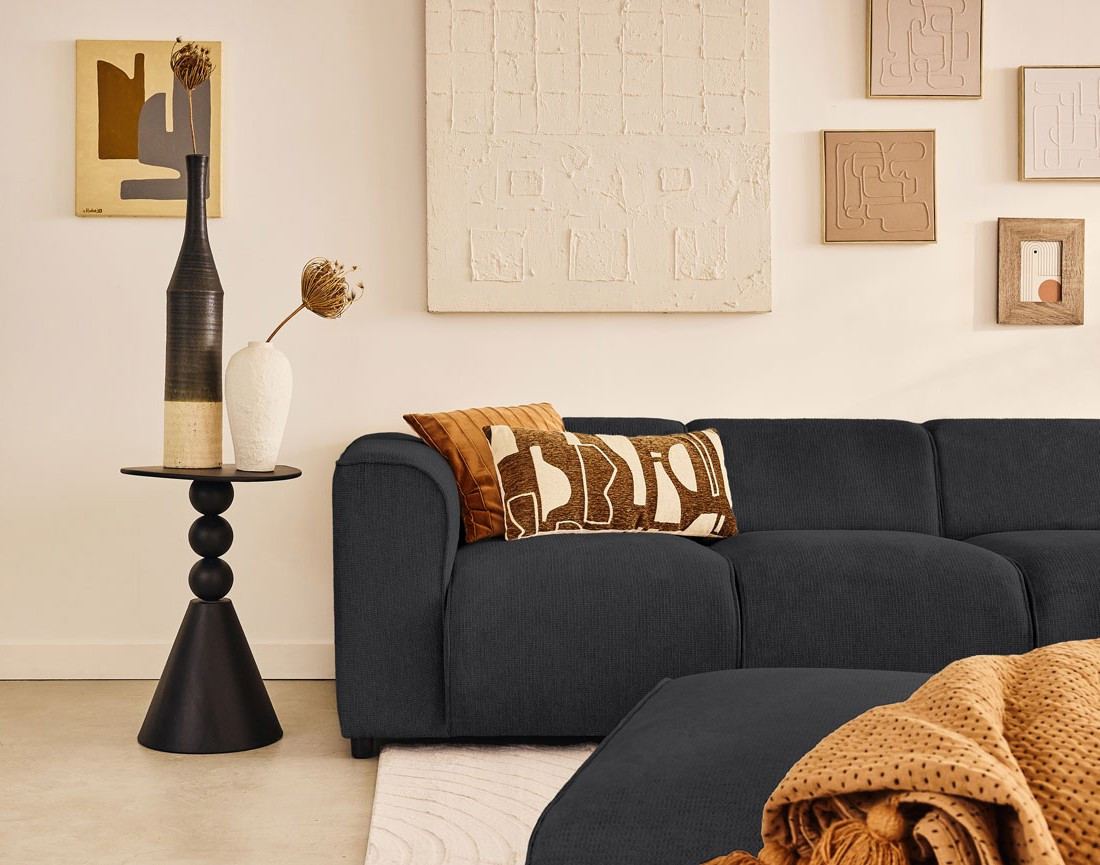 Canapé modulable d'angle droit 5 places en tissu texturé Suaro