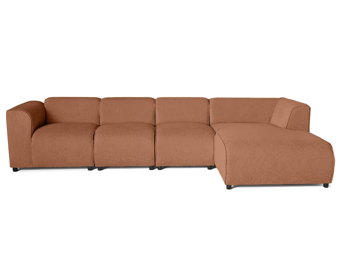 Canapé modulable d'angle droit 5 places en tissu texturé Suaro