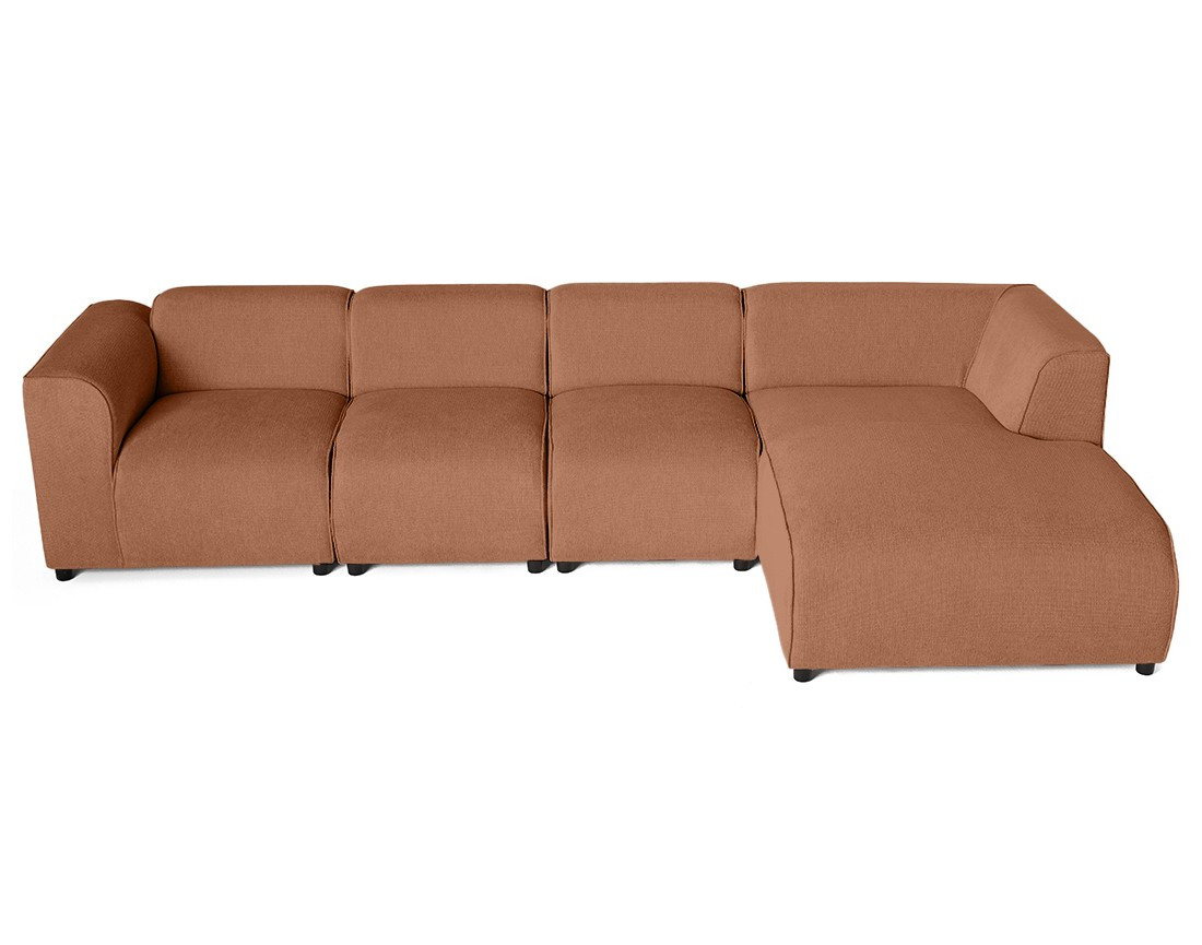 Canapé modulable d'angle droit 5 places en tissu texturé Suaro
