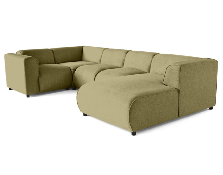 Canapé modulable panoramique d'angle gauche 7 places en tissu texturé Suaro