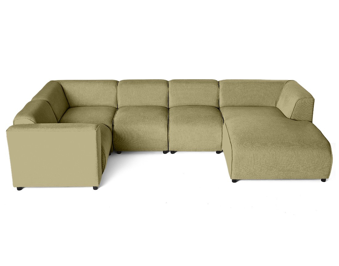 Canapé modulable panoramique d'angle gauche 7 places en tissu texturé Suaro