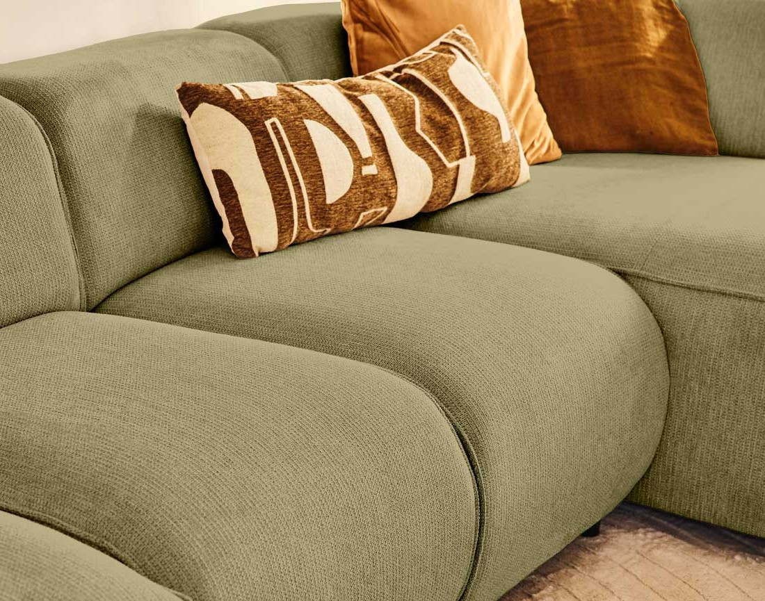 Canapé modulable panoramique d'angle gauche 7 places en tissu texturé Suaro