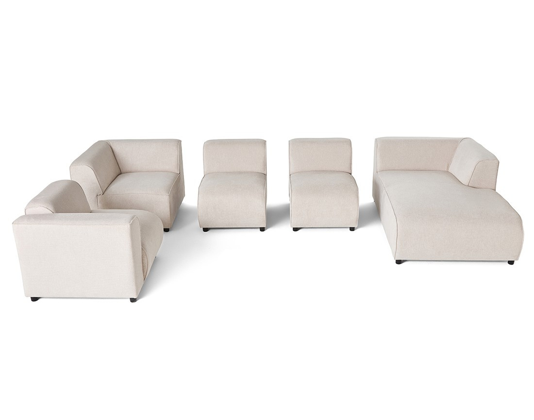Canapé modulable panoramique d'angle gauche 7 places en tissu texturé Suaro