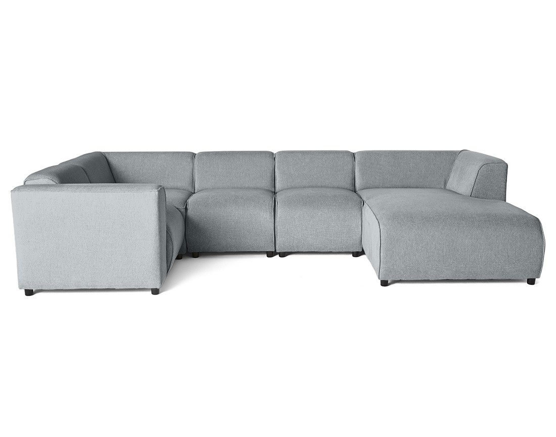 Canapé modulable panoramique d'angle gauche 7 places en tissu texturé Suaro