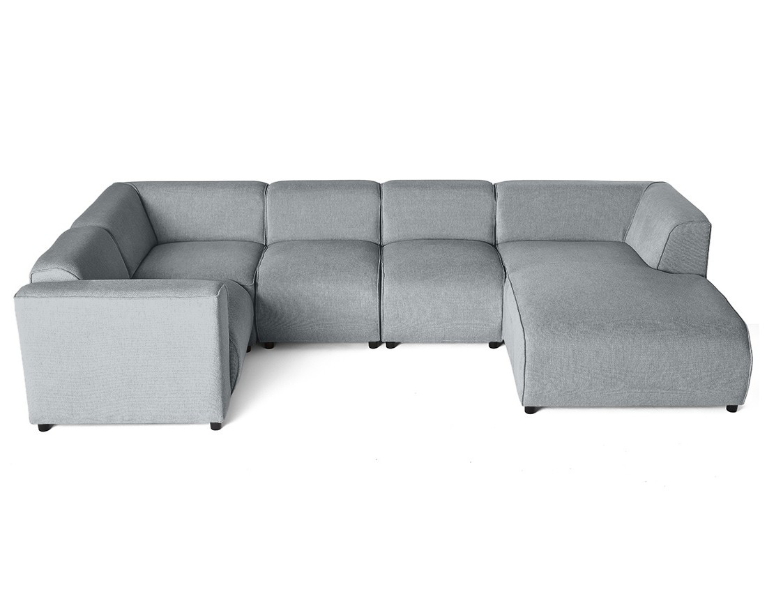 Canapé modulable panoramique d'angle gauche 7 places en tissu texturé Suaro