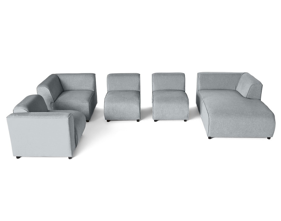 Canapé modulable panoramique d'angle gauche 7 places en tissu texturé Suaro
