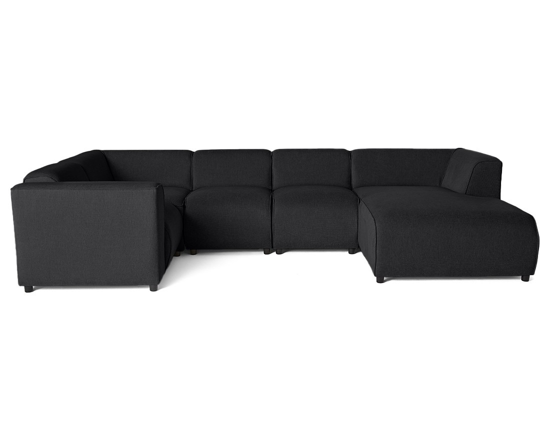 Canapé modulable panoramique d'angle gauche 7 places en tissu texturé Suaro