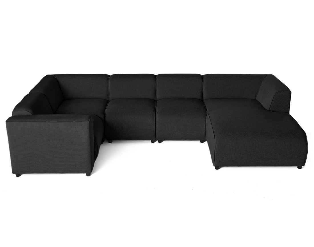 Canapé modulable panoramique d'angle gauche 7 places en tissu texturé Suaro