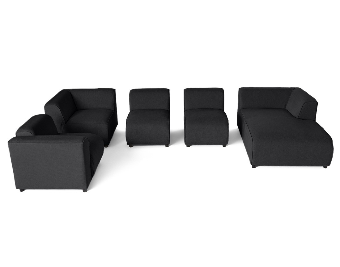 Canapé modulable panoramique d'angle gauche 7 places en tissu texturé Suaro