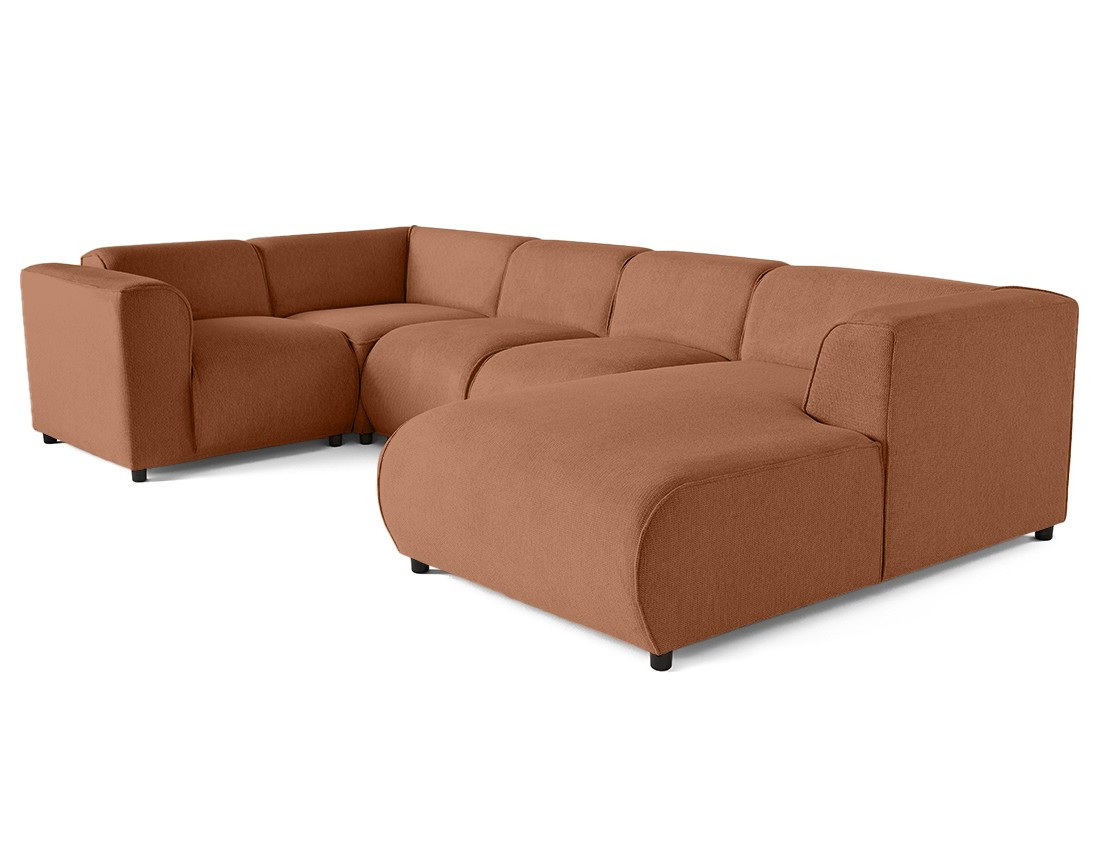 Canapé modulable panoramique d'angle gauche 7 places en tissu texturé Suaro