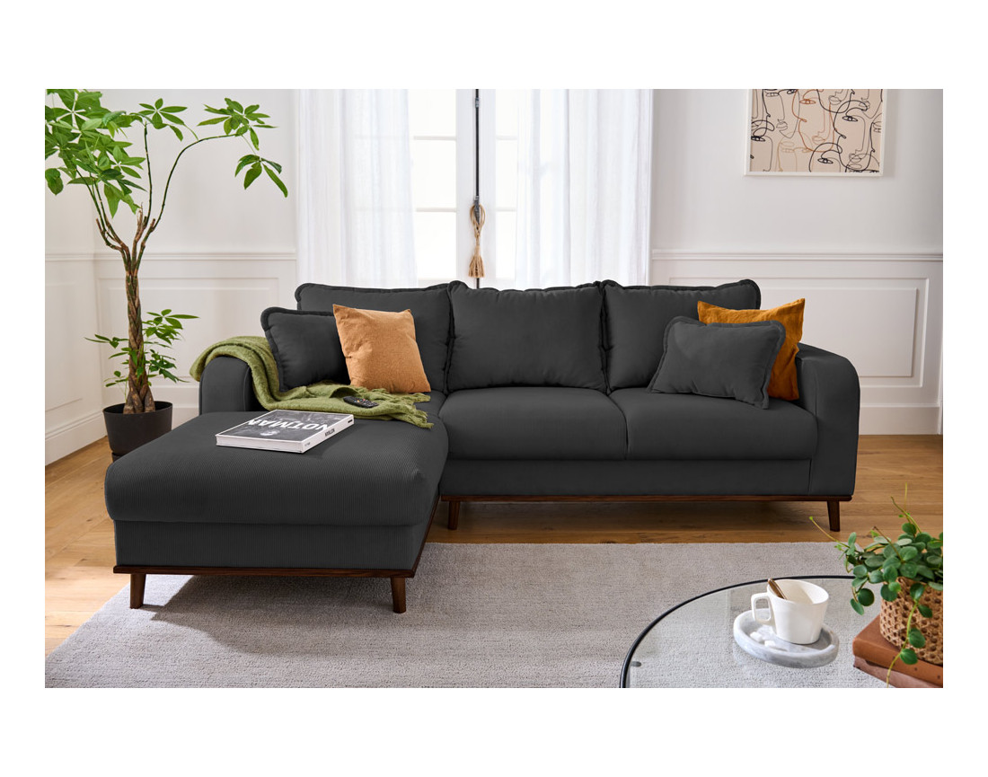 Canapé d'angle gauche 4 places en velours côtelé