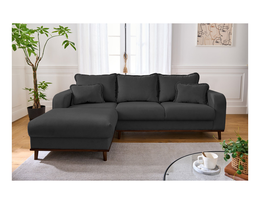 Canapé d'angle gauche 4 places en velours côtelé