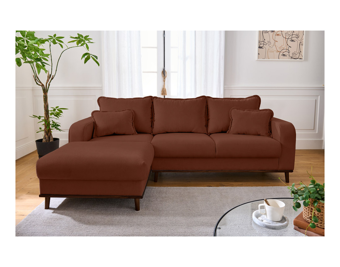 Canapé d'angle gauche 4 places en velours côtelé