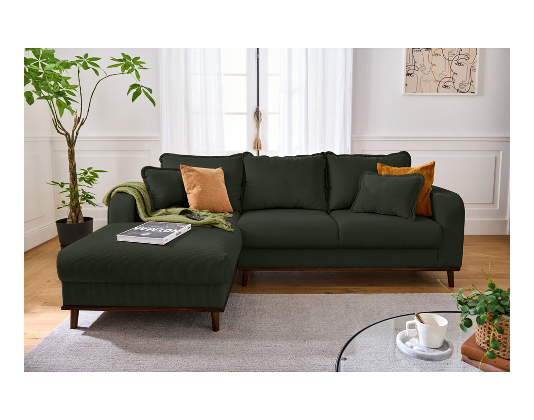 Canapé d'angle gauche 4 places en velours côtelé