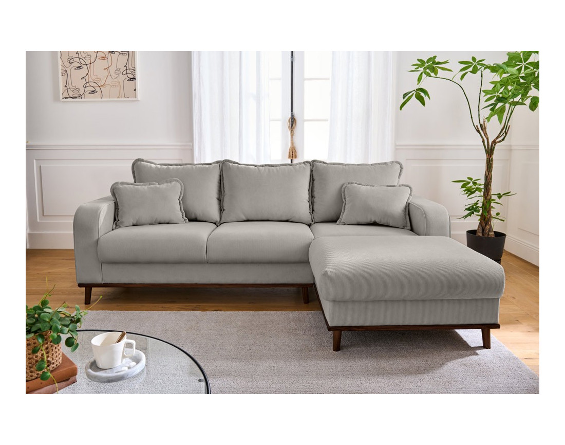 Canapé d'angle droit 4 places en velours côtelé Albane