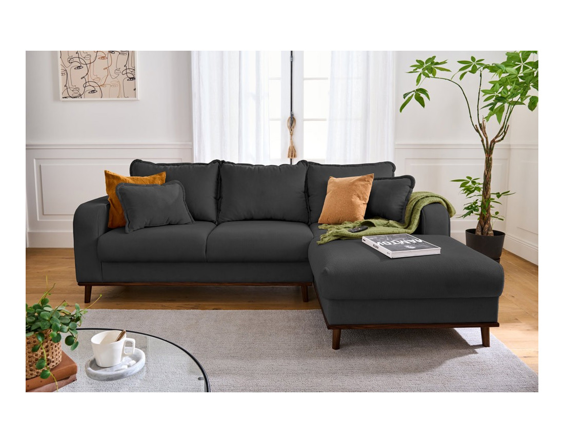 Canapé d'angle droit 4 places en velours côtelé Albane