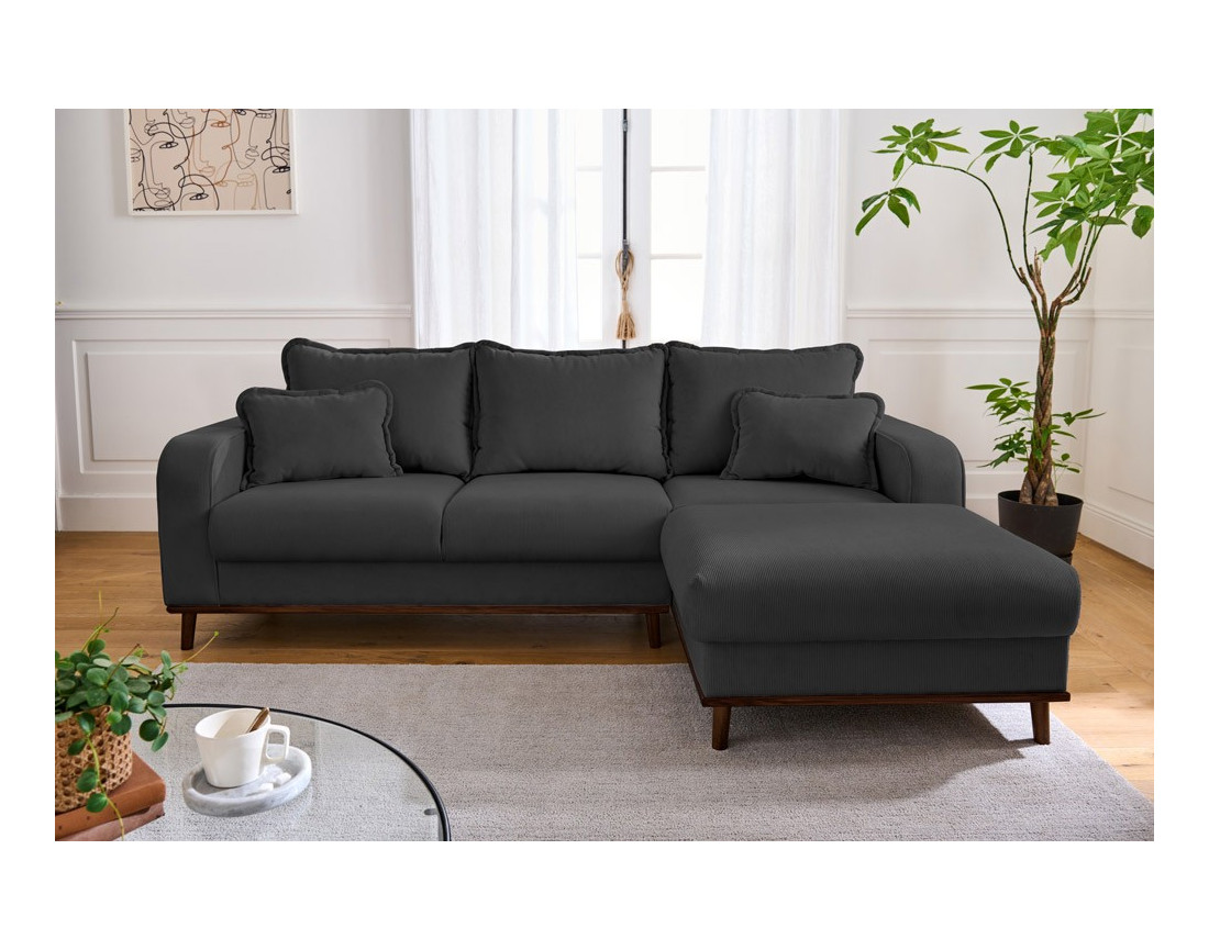 Canapé d'angle droit 4 places en velours côtelé Albane