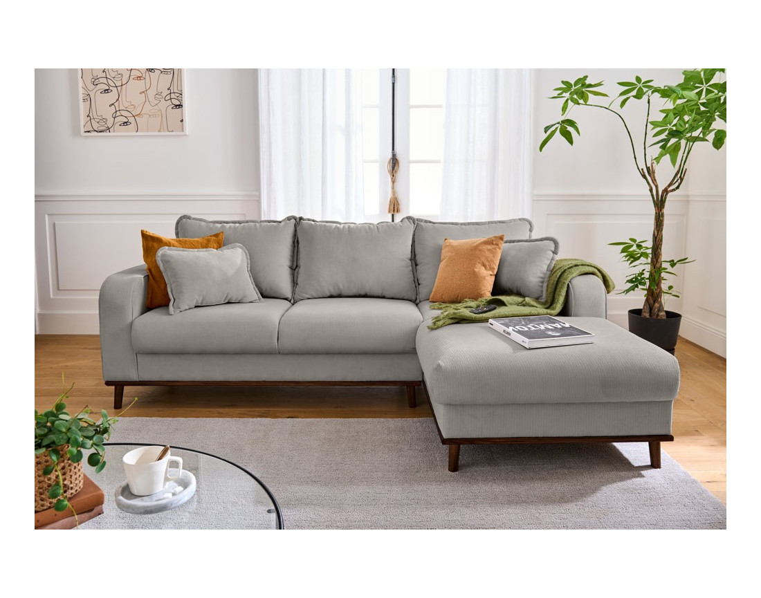 Canapé d'angle droit 4 places en velours côtelé Albane