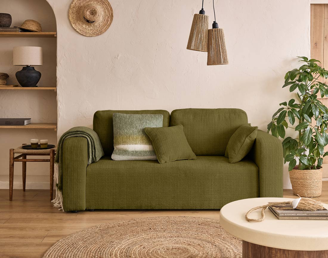 Canapé droit 2 places en velours texturé Miro