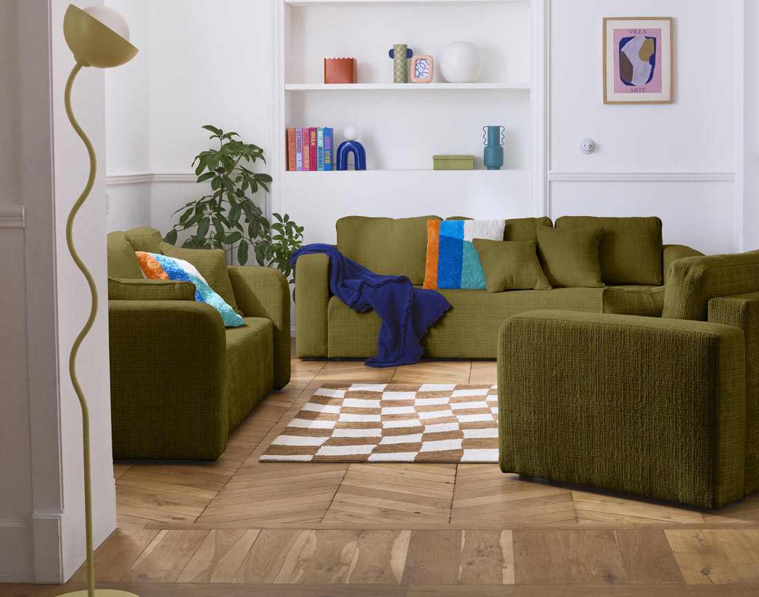 Canapé droit 2 places en velours texturé Miro