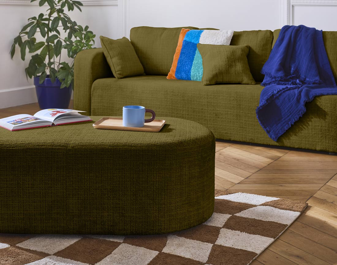 Canapé droit 3 places convertible avec coffre en velours texturé Miro