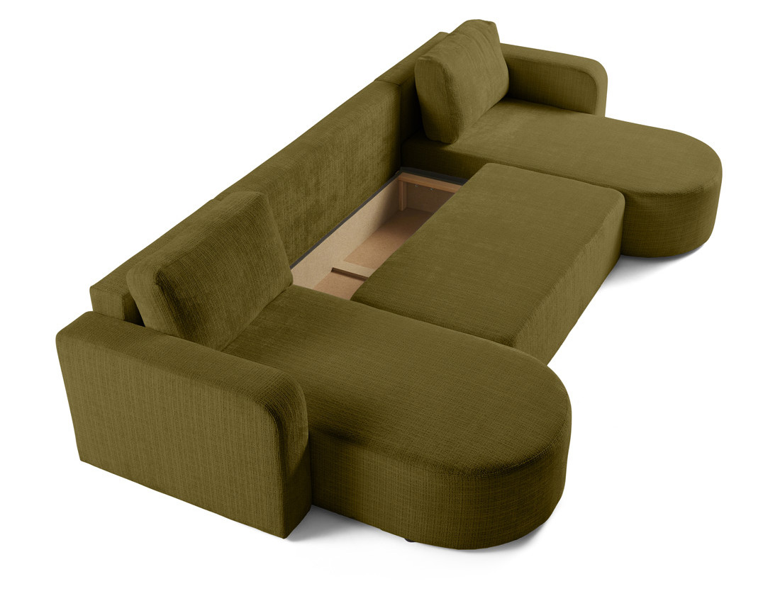 Canapé panoramique convertible avec coffre en velours texturé Miro