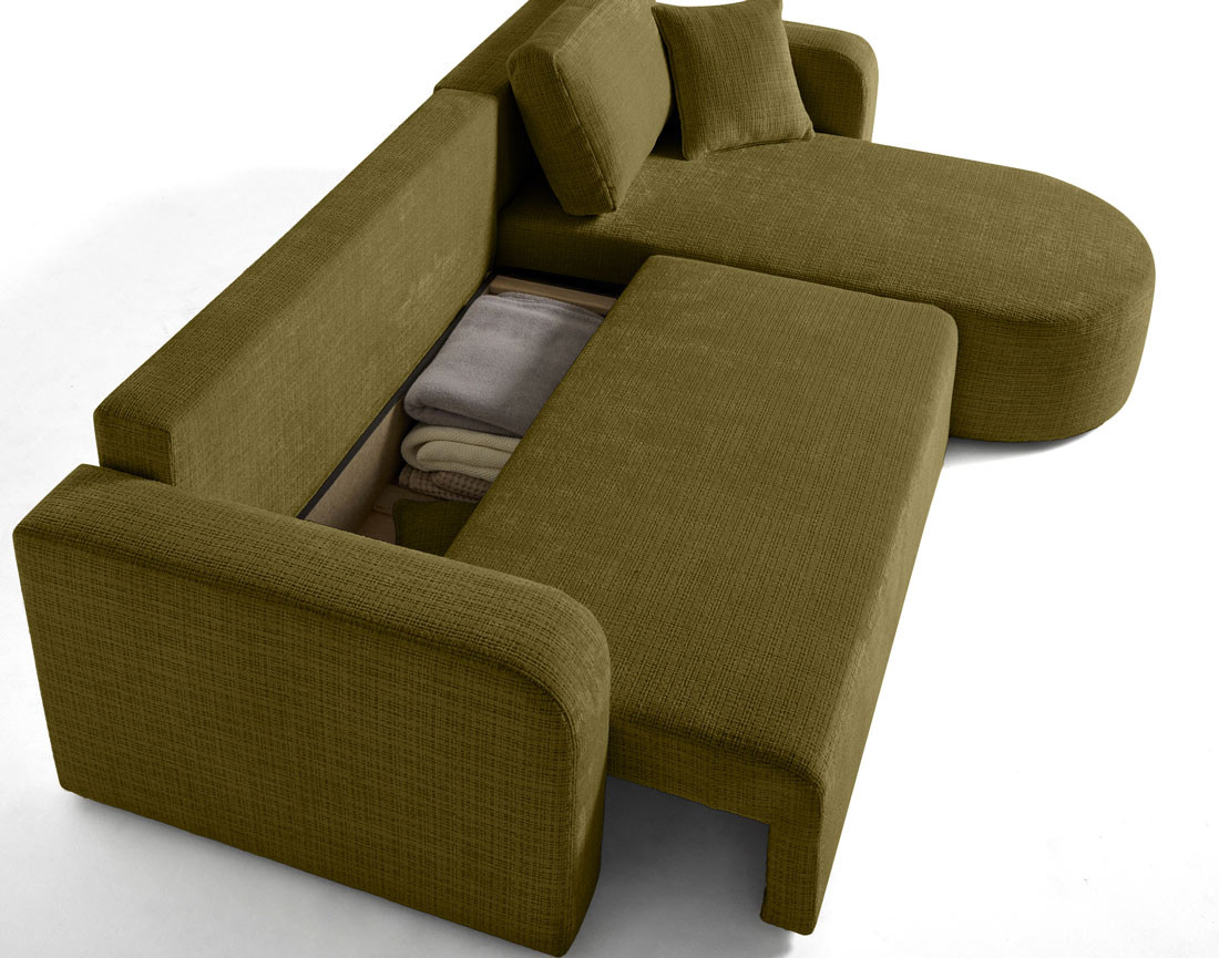 Canapé d'angle réversible 4 places convertible avec coffre en velours texturé Miro