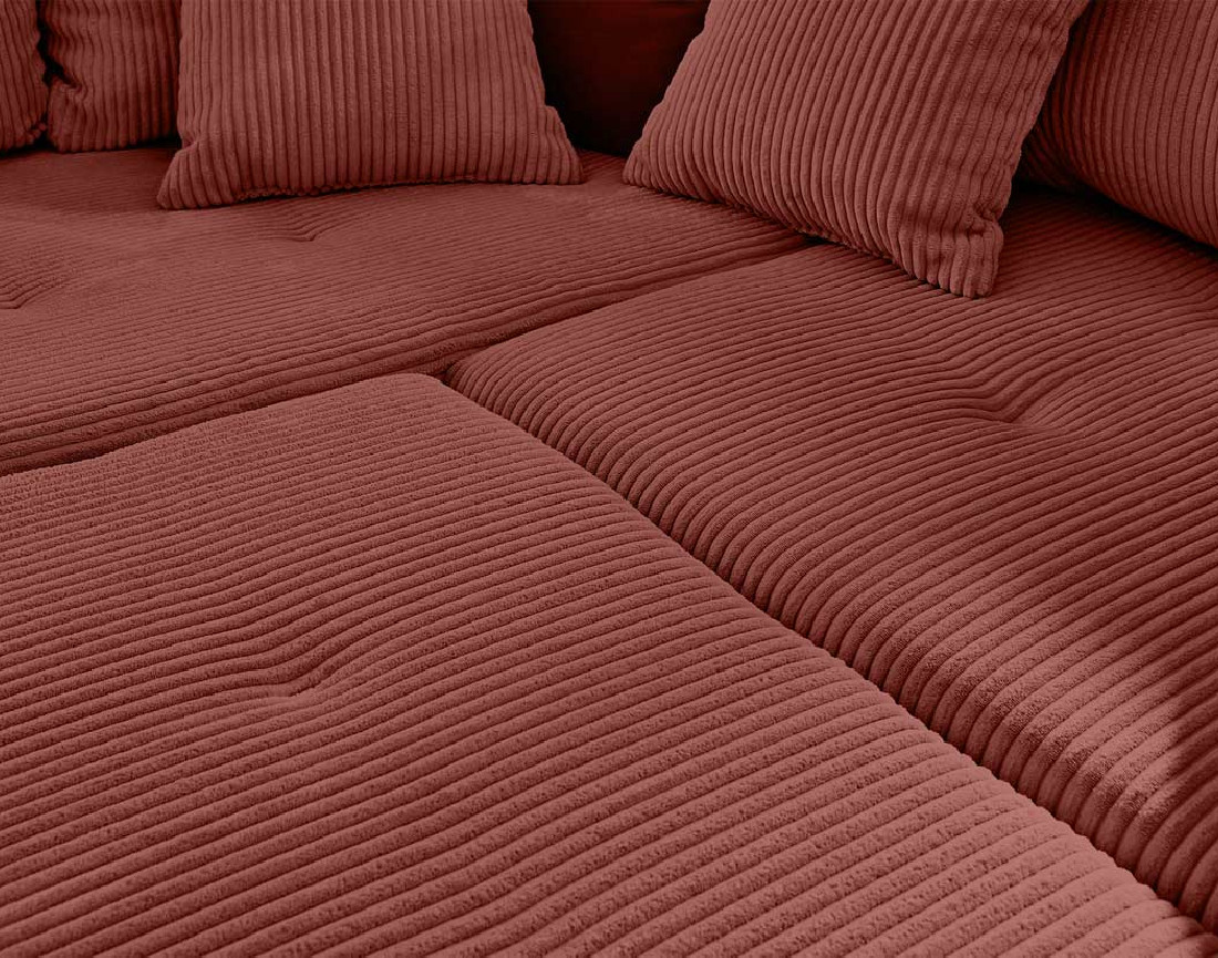 Canapé d'angle gauche - 4 places - avec pouf d'appoint - en velours côtelé - Rune