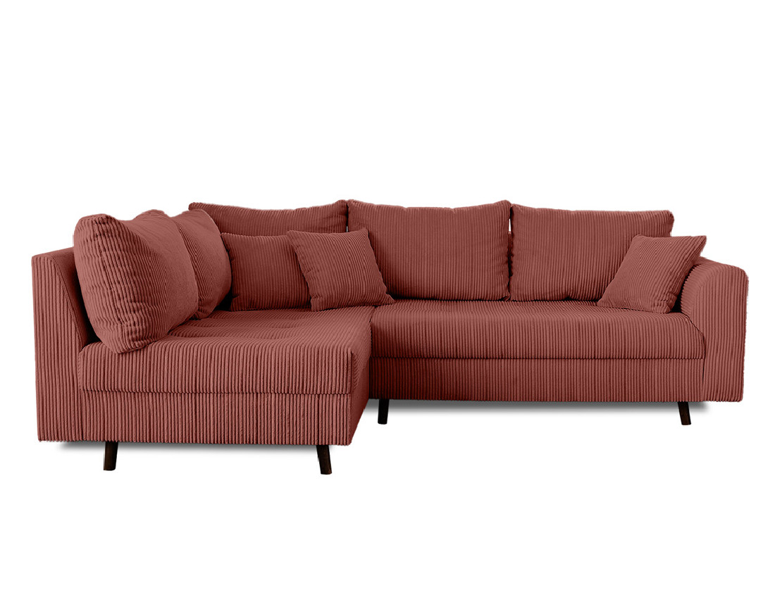 Canapé d'angle gauche - 4 places - avec pouf d'appoint - en velours côtelé - Rune