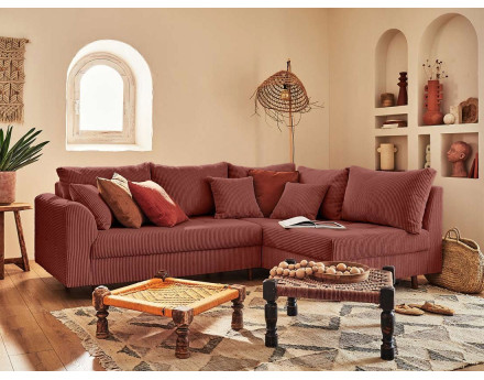 Canapé d'angle droit - 4 places - en velours côtelé - Rune