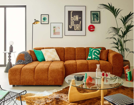 Canapé d'angle gauche 4 places en tissu texturé Curtis